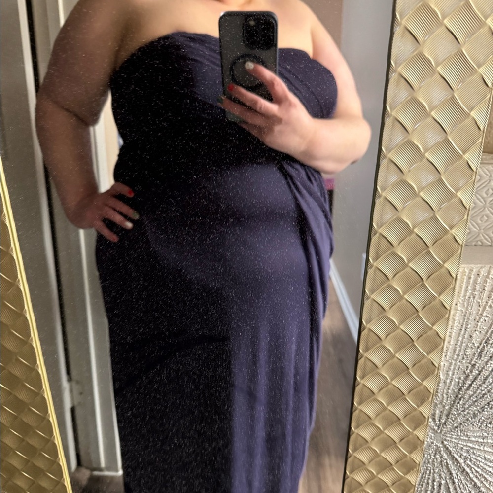 David's Bridal Strapless Deep Purple Dress